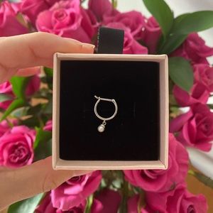 Single Mejuri silver pearl hoop
